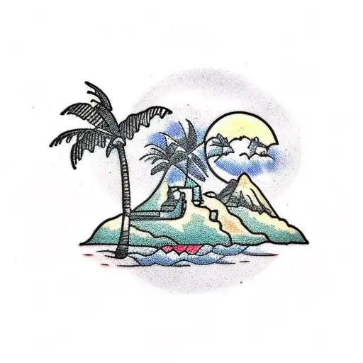 Desert Island With Palm Tree