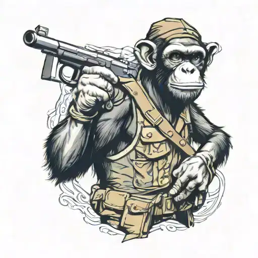 Soldier Chimpanze With A Machinge Gun