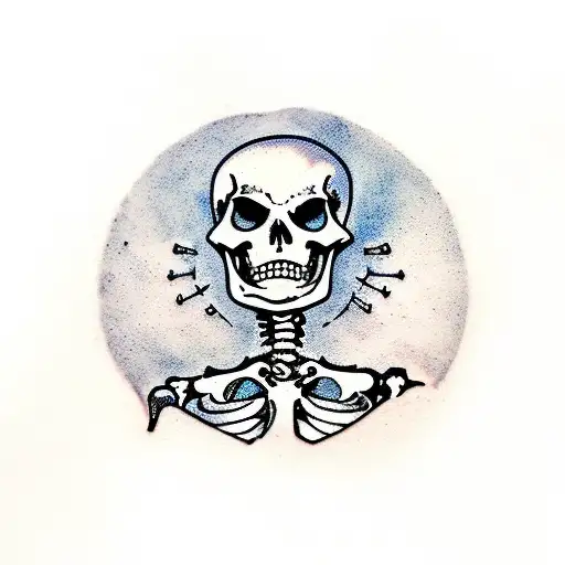 A Skeleton Holding A Syringe With Blood In It