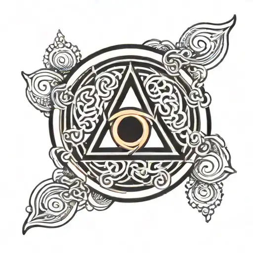 Black Trinity Knot With Orange Enso Circle Inside