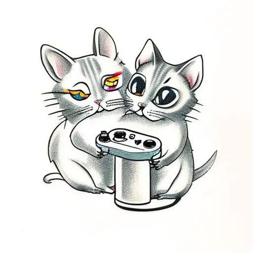 Hamster And A Cat Playing Videogames