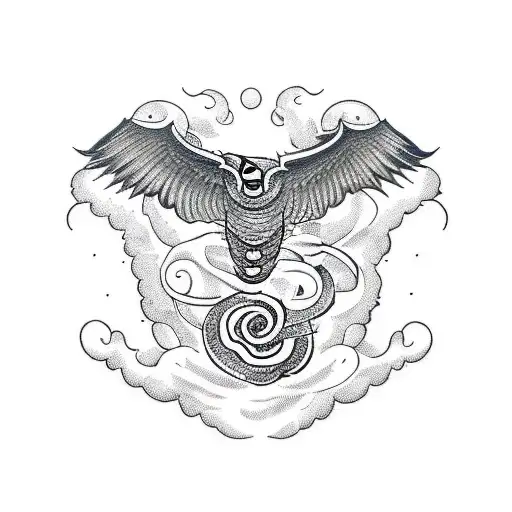 Celestial Serpent Coiled Around A Raven