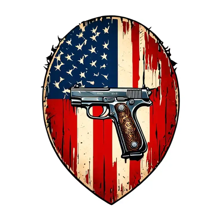 Distressed American Flag In Shape Of A Gun