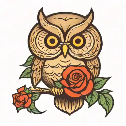Simple Cute Owl With Roses