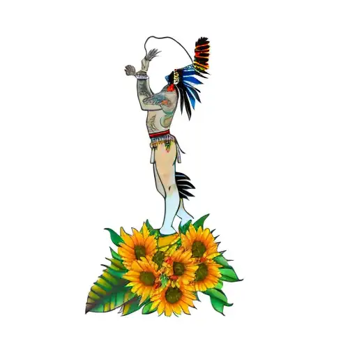Indian Chief Dancing With Sunflowers