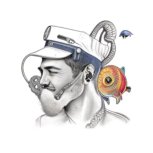 A Realistic Portrait Of A Neurodiagnostic Technologist With A Cat And Sea Creatures As Companions