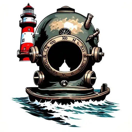 American Traditional Dive Helmet And Lighthouse