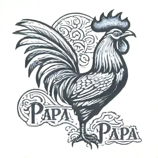 Rooster With The Word Papa Spelled On It