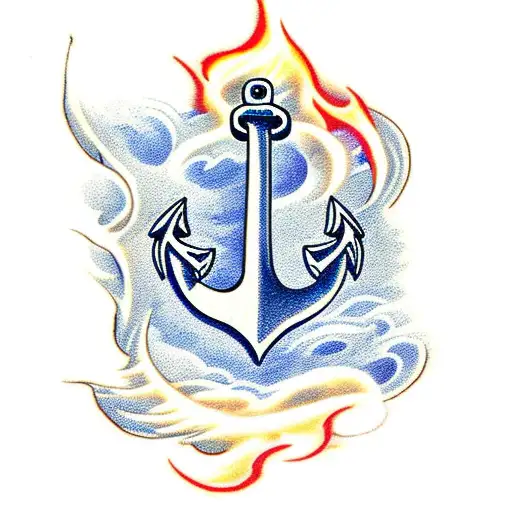 An Anchor Entwined With Flames And Waves