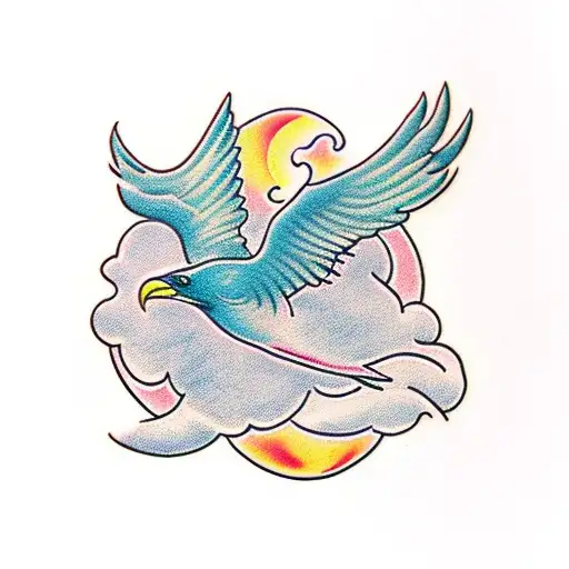 Flying Bird And A Moon