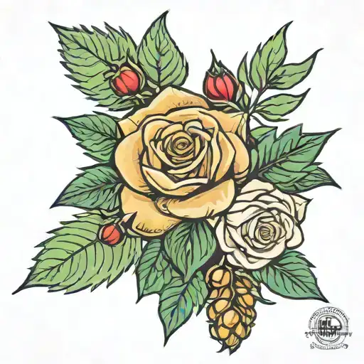 Olive Hazel Holly Leaves Rose Harley Davidson