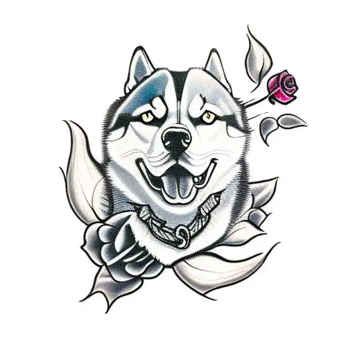 Husky With Rose