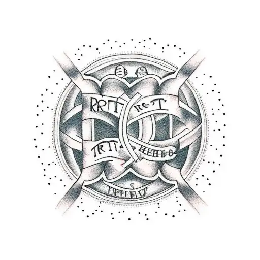 A Dotwork Tattoo Of Enfants Holding Hands In A Circle With The Letter 'Rt' In The Center