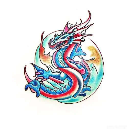 Dragon With Fire And Water