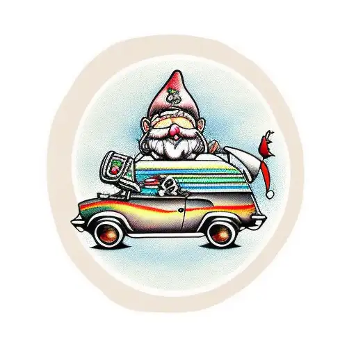 Gnome Riding In A Mushroom Car
