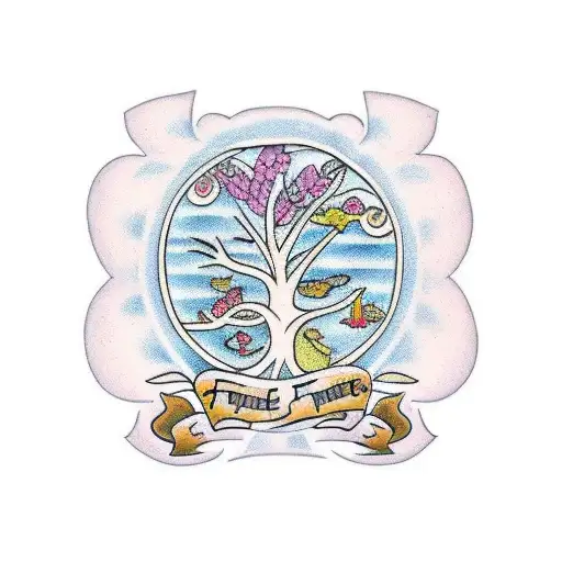 A Traditional-style Tattoo Of A Family Tree With Your Son's Name At The Center