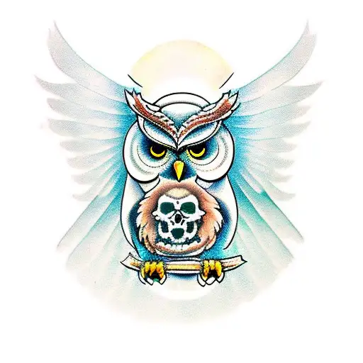 Owl With Open Wings And A Skull In The Middle