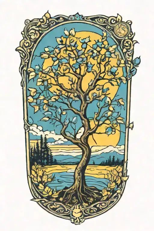Wind Blowing Musical Notes Through A Will Tree With A Blue Sun And Yellow Sky