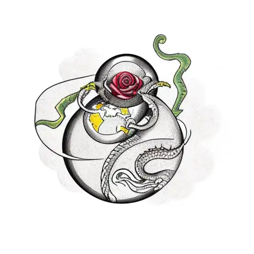 Globe With A Dragon Wrapped Around And A Rose