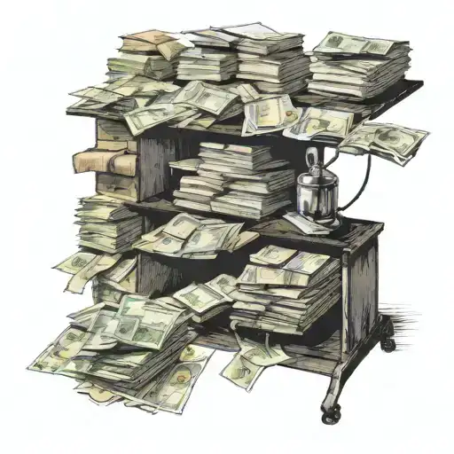 A Manager's Desk Covered In Stacks Of Money And Paperwork