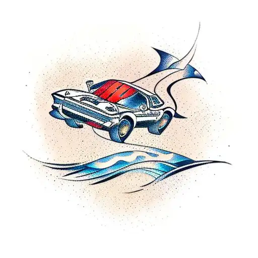 A Traditional Arabic Design Of A Car Racing Across The Desert