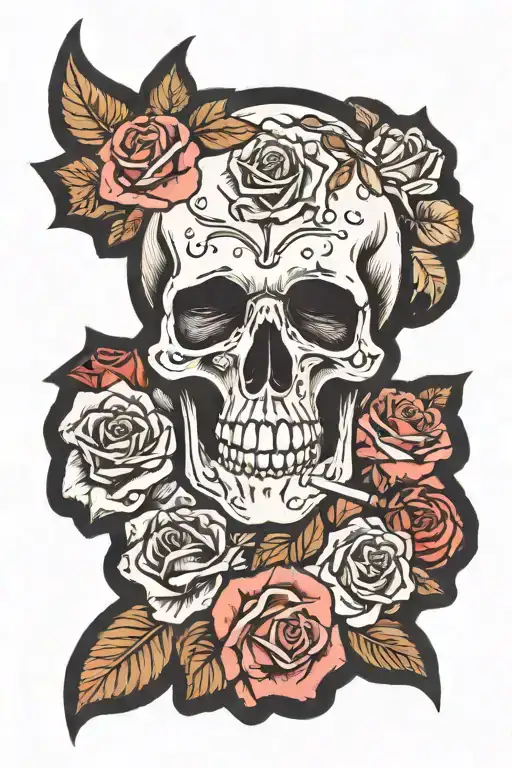 Skull Smoking With Roses In The Background