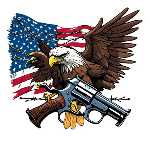 American Flag With Gun And Eagle And Barb Wire