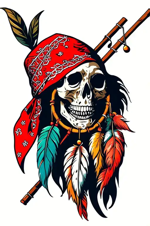 Red Bandana With Fishing Poles And Dream Catcher