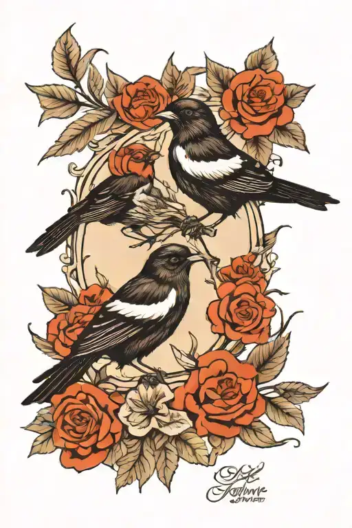 2 Magpies Rough Sketch Black