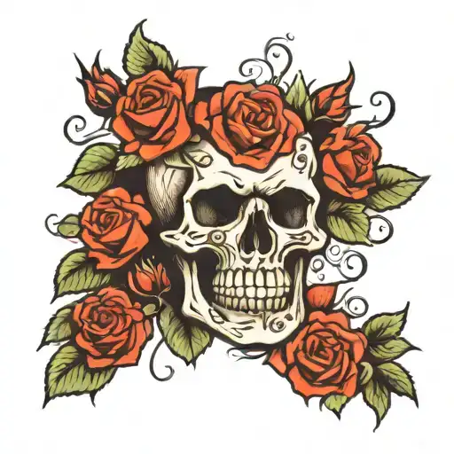 Skull And Roses With Thorns