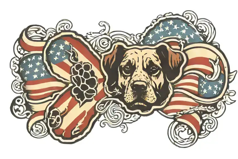 Infinity Logo With A Dog Paw Print On Each Side And American Flag In Background