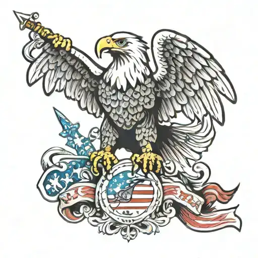 Eagle Holding A Flag And A Pulaski Tool