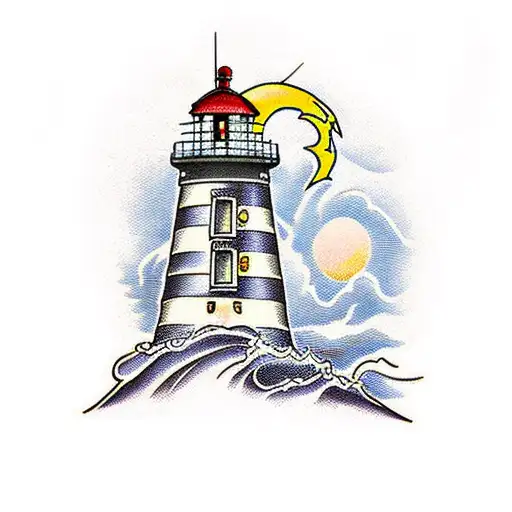 Lighthouse Stormed Sea Sunny Weather