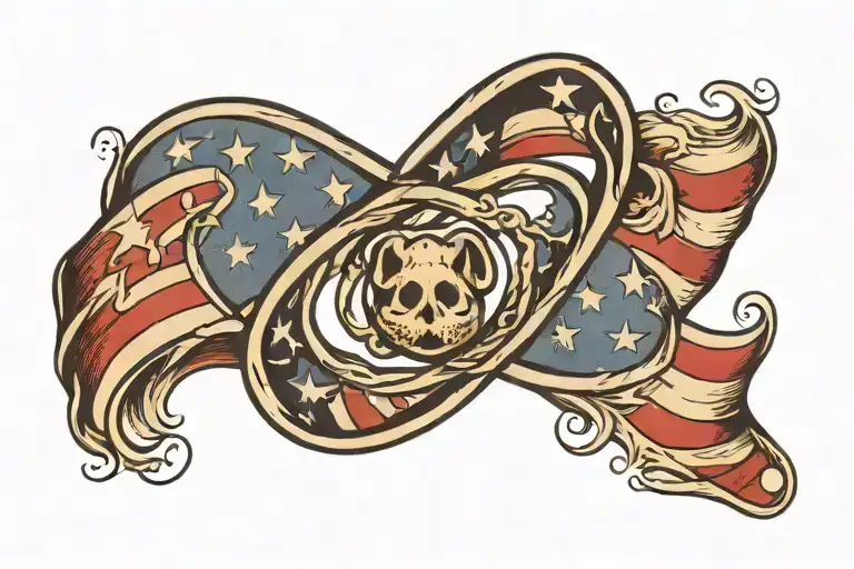 Infinity Symbol With Paw Print On Each Side And American Flag As The Background