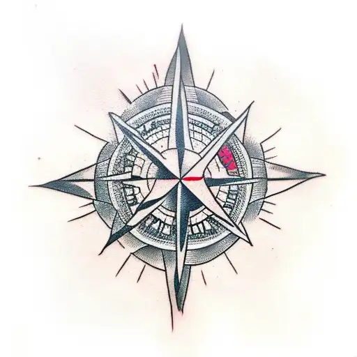 Skull Inside 8 Point Star Compass