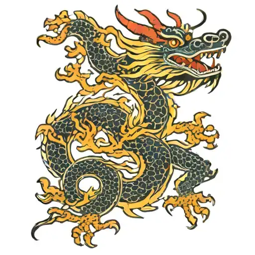 A Chinese Dragon With Hieroglyphs Of Strength And Luck