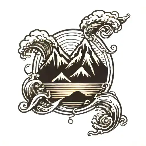 Moutains And Ocean Wave Merging