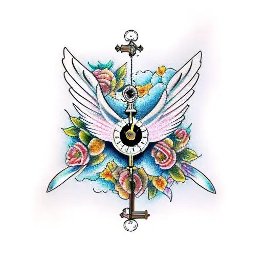 A Unique Twist On A Traditional Grandfather Clock Featuring Intricate Angel Wings And Blooming Roses