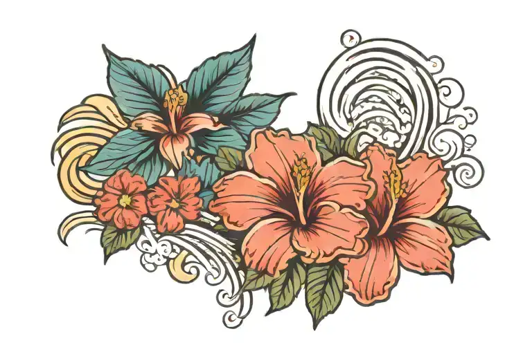 Hybiscus And Water Waves