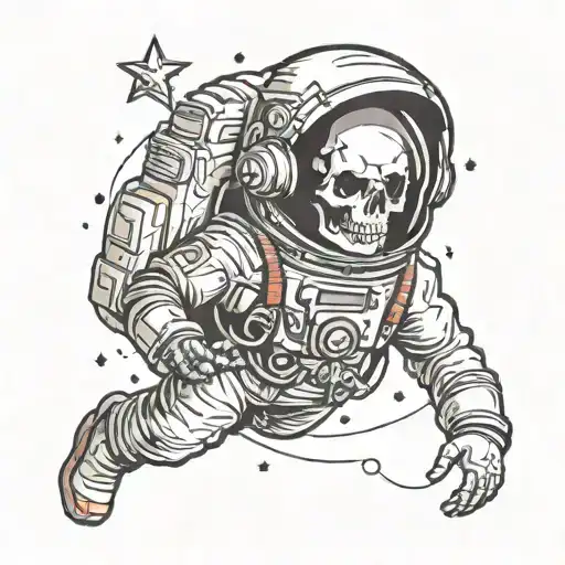 Skull Astronaut Floating In Space