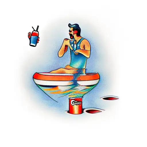 Stick Figure Man Floating In Water On Tube With Drink In Hand