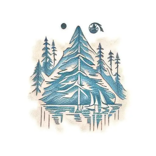 Traditional-style Tattoo Of A Serene Forest With Hidden Sexual Symbolism