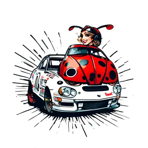 Lady Bug Driving A Nascar Car