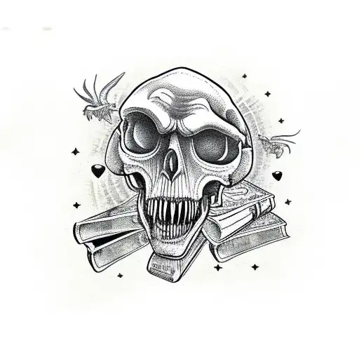 T Rex Skull Over Books Of Memento Mori And Memento Vivere