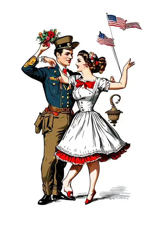 Ww2 Male Sailer And Waitress Dancing