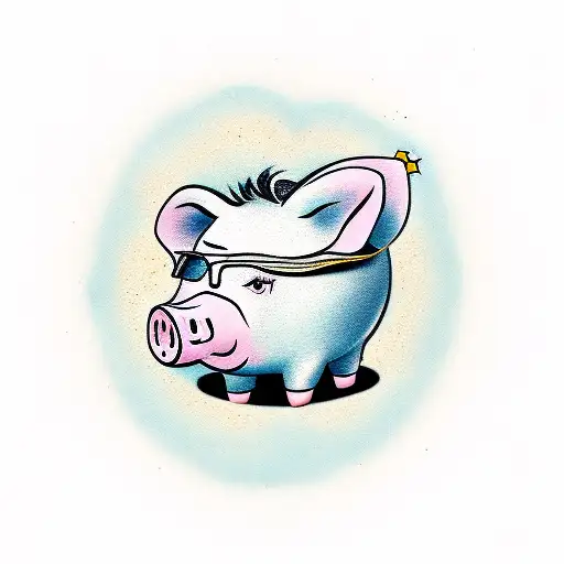 A Cheeky Piggy Bank With A Dollar Sign Tattoo And A Pile Of Money Spilling Out
