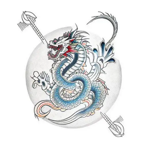 A Traditional Japanese Dragon Intertwined With Dj Equipment