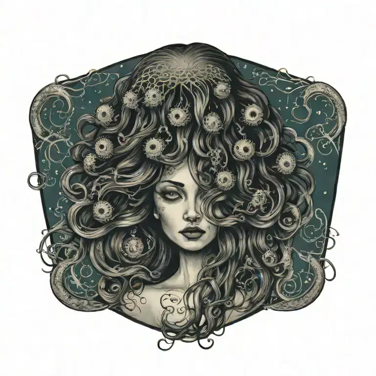 Gargon Jellyfish With Many Eyes In Her Hair Portrait