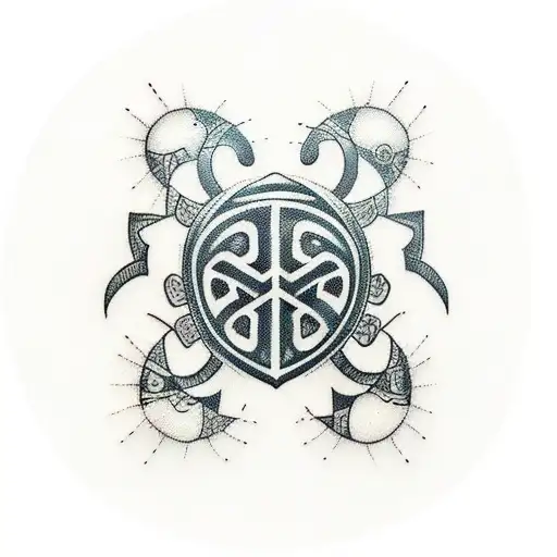 Create A Tattoo Design That Seamlessly Blends The Ohm Symbol With A Tribal Turtle