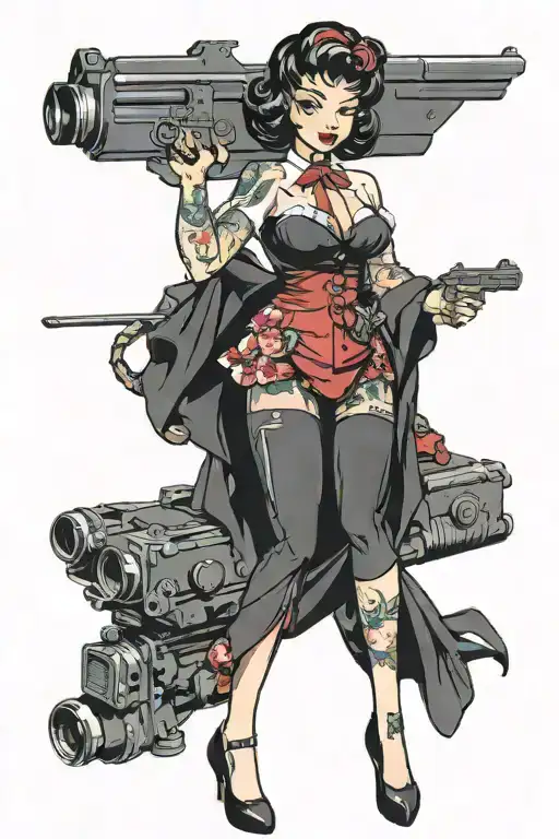 Pinup Style Anime Girl With Gun
